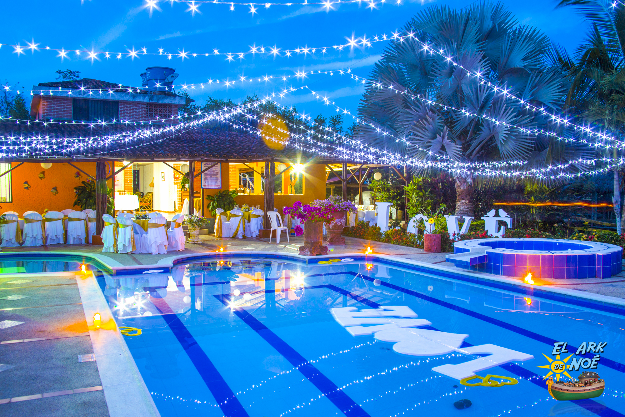 Eventos en fincas de noche iluminadas